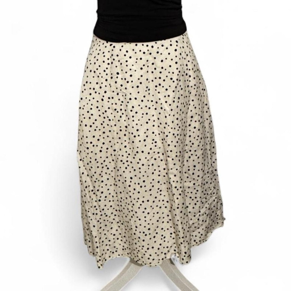 LOFT Linen Blend Side Split Polka Dot Midi Skirt Size 4 Ivory and Black - Picture 5 of 6